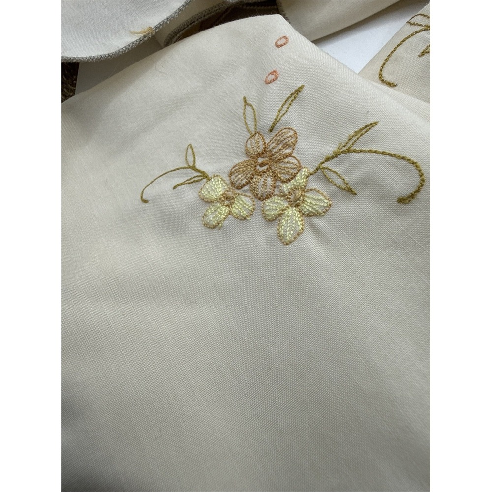 Vintage Set of 8 Embroidered Linen Napkins Table Linens Decor 15"x 15" MCM Beige - Picture 2 of 9